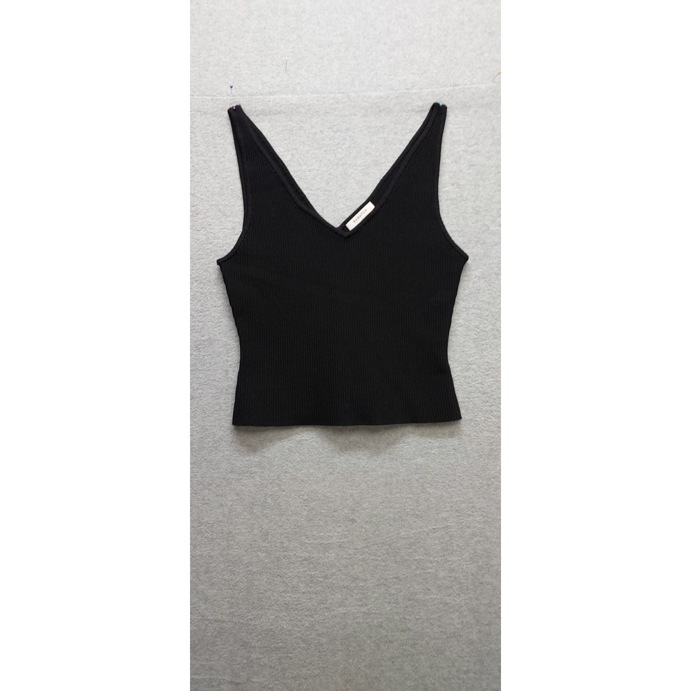 Babaton Women Tank Top L Black V Neck Sleeveless Pullover Ribbed Stretch Casual